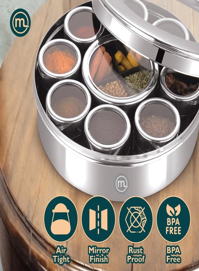 Mishaa Steel 12-in-1 Extra Large Multipurpose Storage Containers | Airtight Stainless Steel Masala Spice Box for Herbs, Mouth Freshener & Dry Fruits | See-Through Threaded Lid - Image 4
